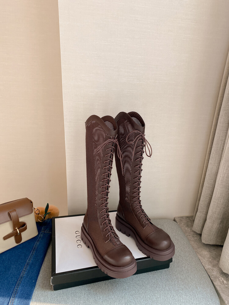 Boot lưới da thật cổ cao đế dày thoáng khí mùa xuân hè phong cách kỵ sĩ buộc dây — Màu nâu ống lớn, Màu đen cổ ống lớn, Ống nhỏ màu đen, Ống nhỏ màu be chi tiết 26