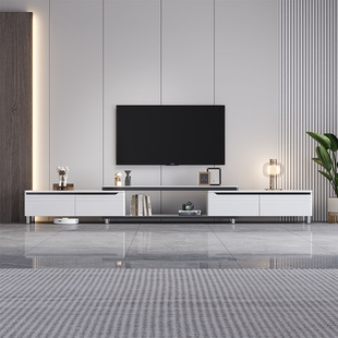 Coffee Table and Tv Cabinet Combination Small Apartment Living Room Floor-Standing Minimalist Retractable Wall Side Cabinet Marble Tv Cabinet