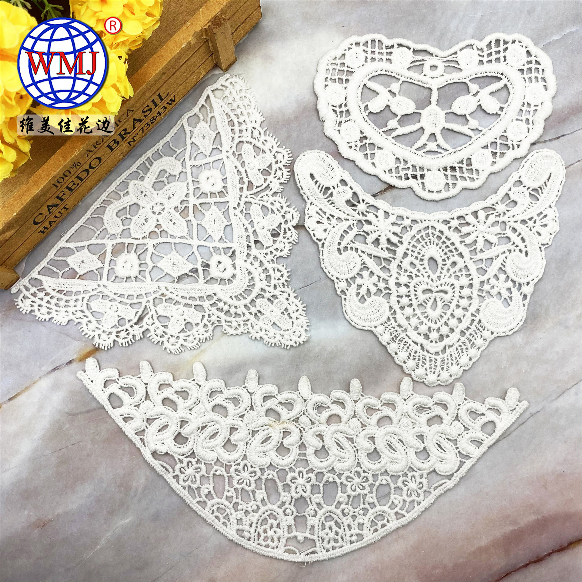 MEGA new pattern goods in stock Children's clothing Triangle Lace Embroidery Lace Foreign trade Cotton line Water soluble pocket Cloth sticker