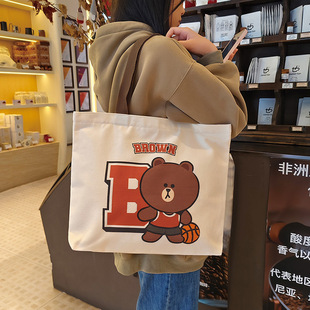 Authentic Brown Bear Series Canvas Bag Women 2024 New Large Capacity Shoulder Bag Commuting Tote Bag Wholesale