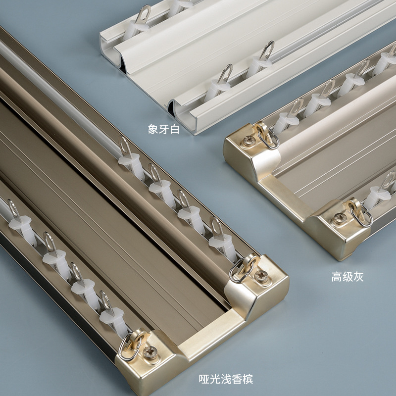 Riel de cortina de aleación de aluminio riel de guía de doble riel de guía de riel de doble riel de doble fila de metal de una pieza barra de cortina ancho doble riel al por mayor