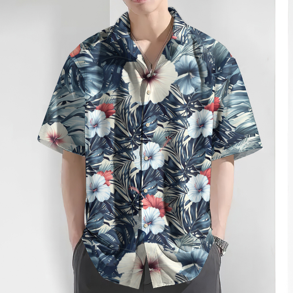 2024 Camisa de manga corta estampada hawaiana para hombre, talla europea, playa, fábrica de camisas para hombre hawaiano