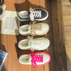 2023夏季小眾設計原創板鞋女火龍果色百搭港風板鞋透氣帆布小白鞋