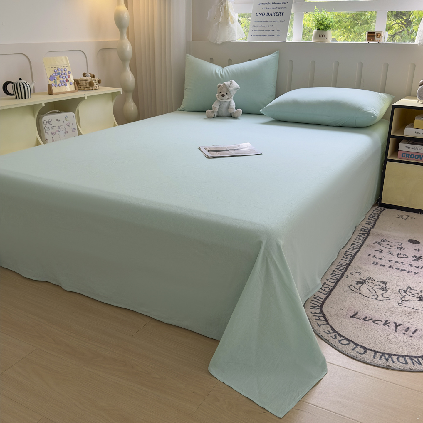 2025 New Model Yarn-Dyed 100% Washed Cotton Bed Sheet, Single Piece, Pure Cotton, Plaid, Solid Color, Student_voghion.com