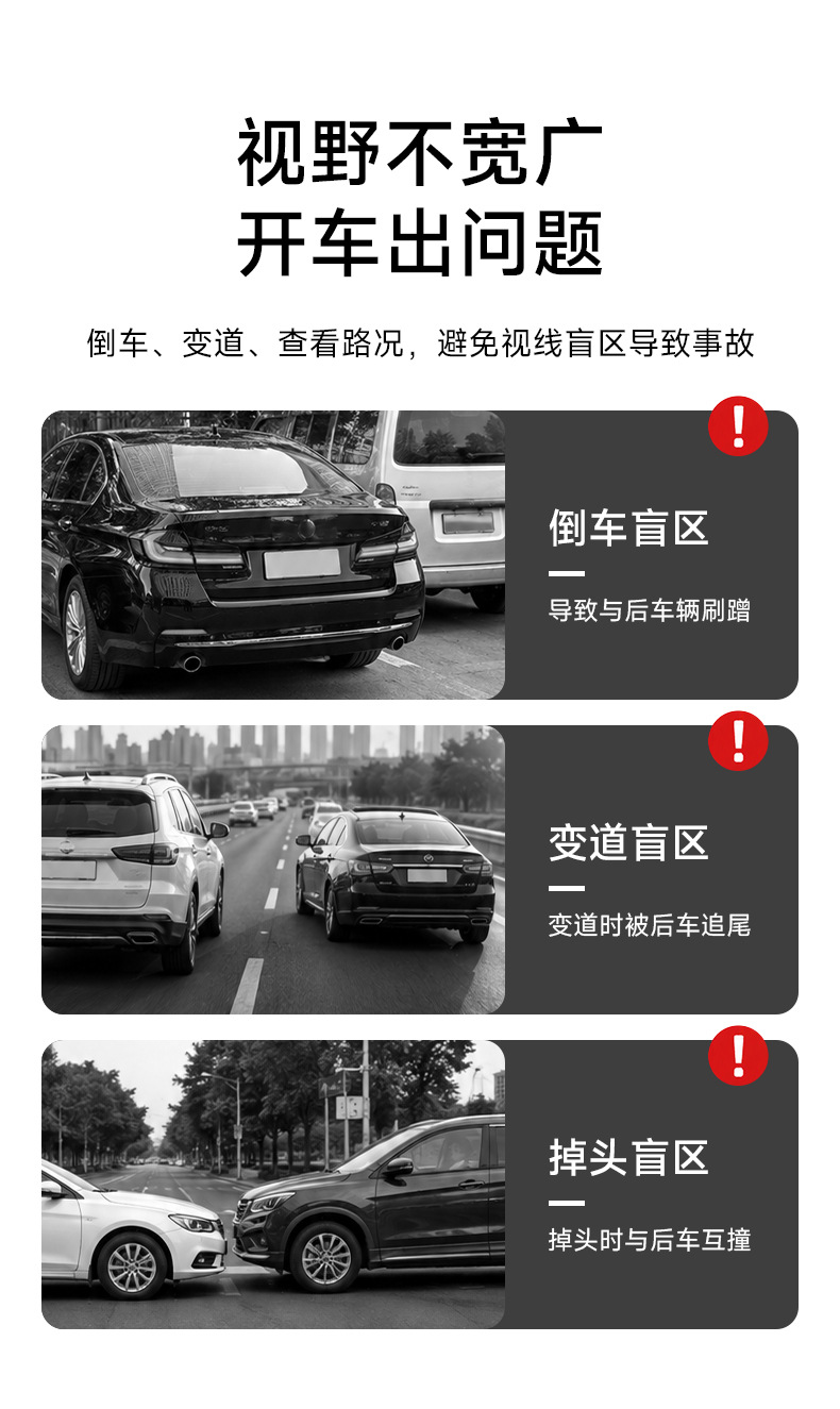 Dual Mirror 360 ° Adjustable Wide-View Rearview Auxiliary Mirror, High-Definition Glass Blind Spot Mirror, Front and Rear Wheel Visibility