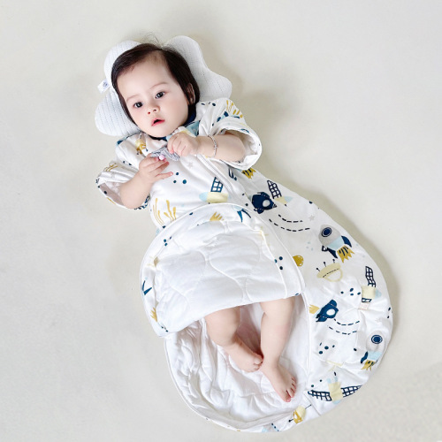 Love poem anti-bacterial cotton sleeping bag for babies and children, spring summer autumn winter integrated, detachable sleeves, baby anti-kick quilt