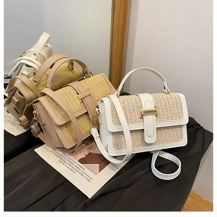 2025新款洋气编织翻盖链条草编包泰国度假休闲个性手提斜挎女包包