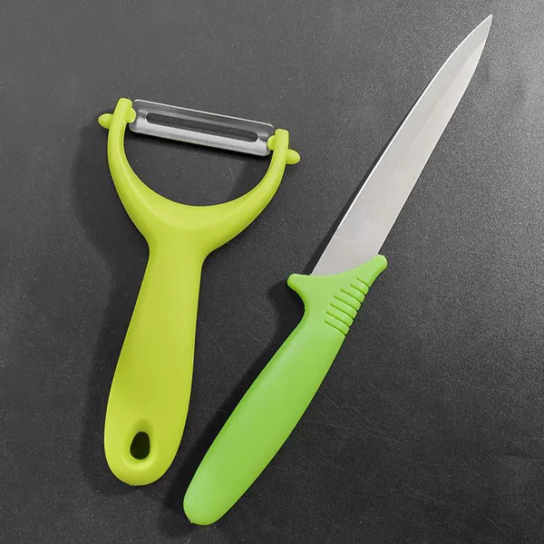 Green handle fruit knife + peeler two-piece set