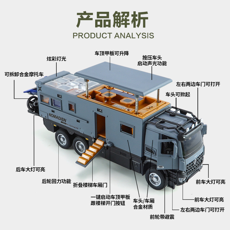 1:24 Norma Disson RV aleación modelo de coche sonido y luz Tire hacia atrás juguete simulación RV Chenghai al por mayor