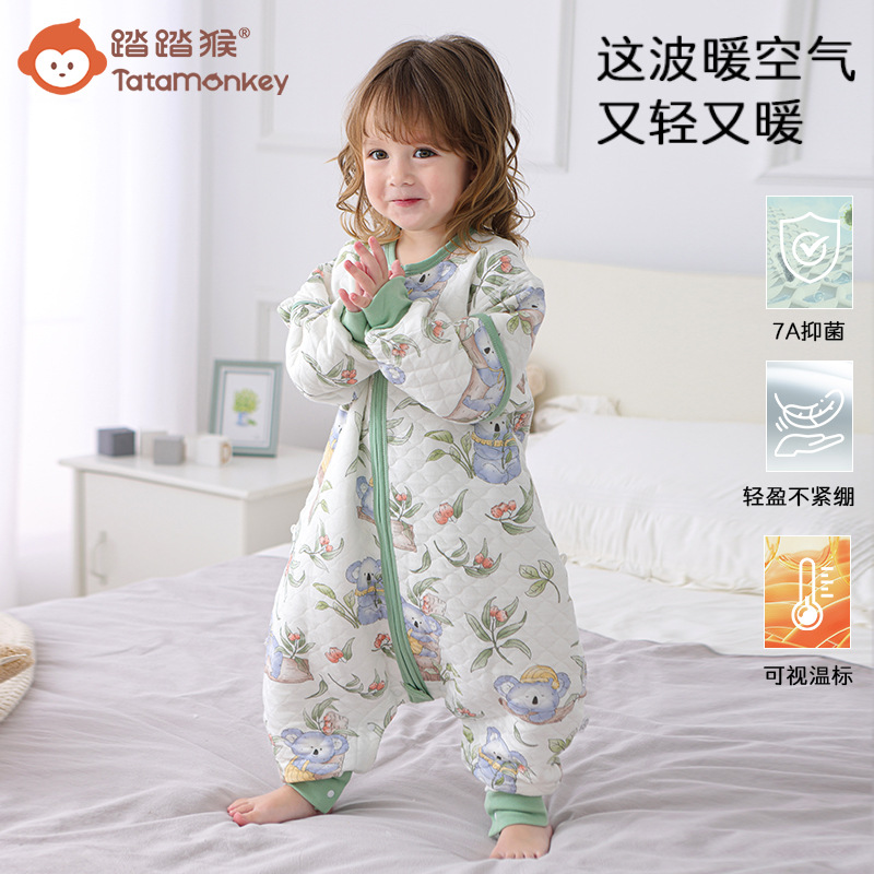 Baby Sleeping Bag Spring & Fall Thin Kidsren's Warm Three-Layer Air Cotton Boneless Splicing Four-Season Universal Split-Leg Sleeping Bag