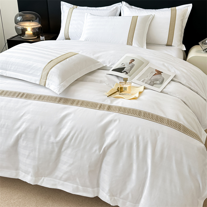 Hotel Four-Piece Set, Hotel Bedding, B&B Pure White Linen Bed Sheet, Three-Piece Set, Quilt and Pillow Seven-Piece Set