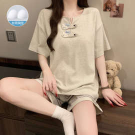 睡衣女款2026新款夏季纯棉短袖带胸垫可爱高级感可外穿家居服套装