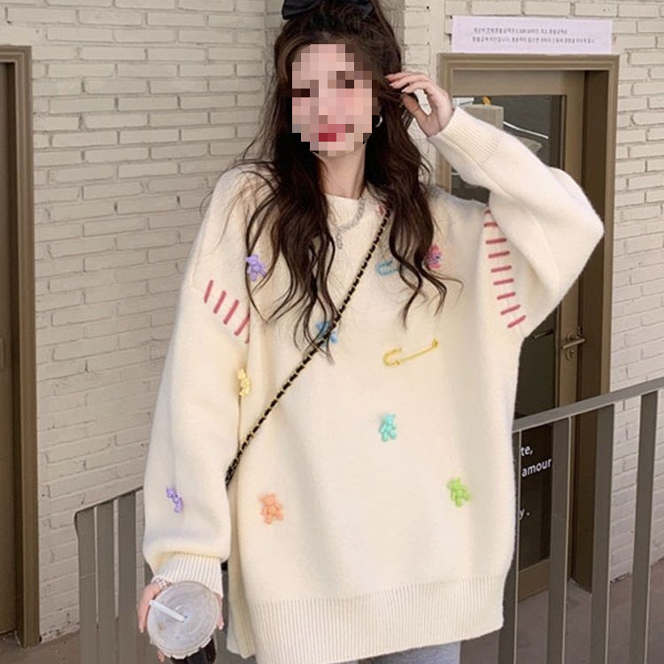 秋冬慵懒风套头毛衣女宽松秋冬外穿新款可爱日系针织衫上衣中长款