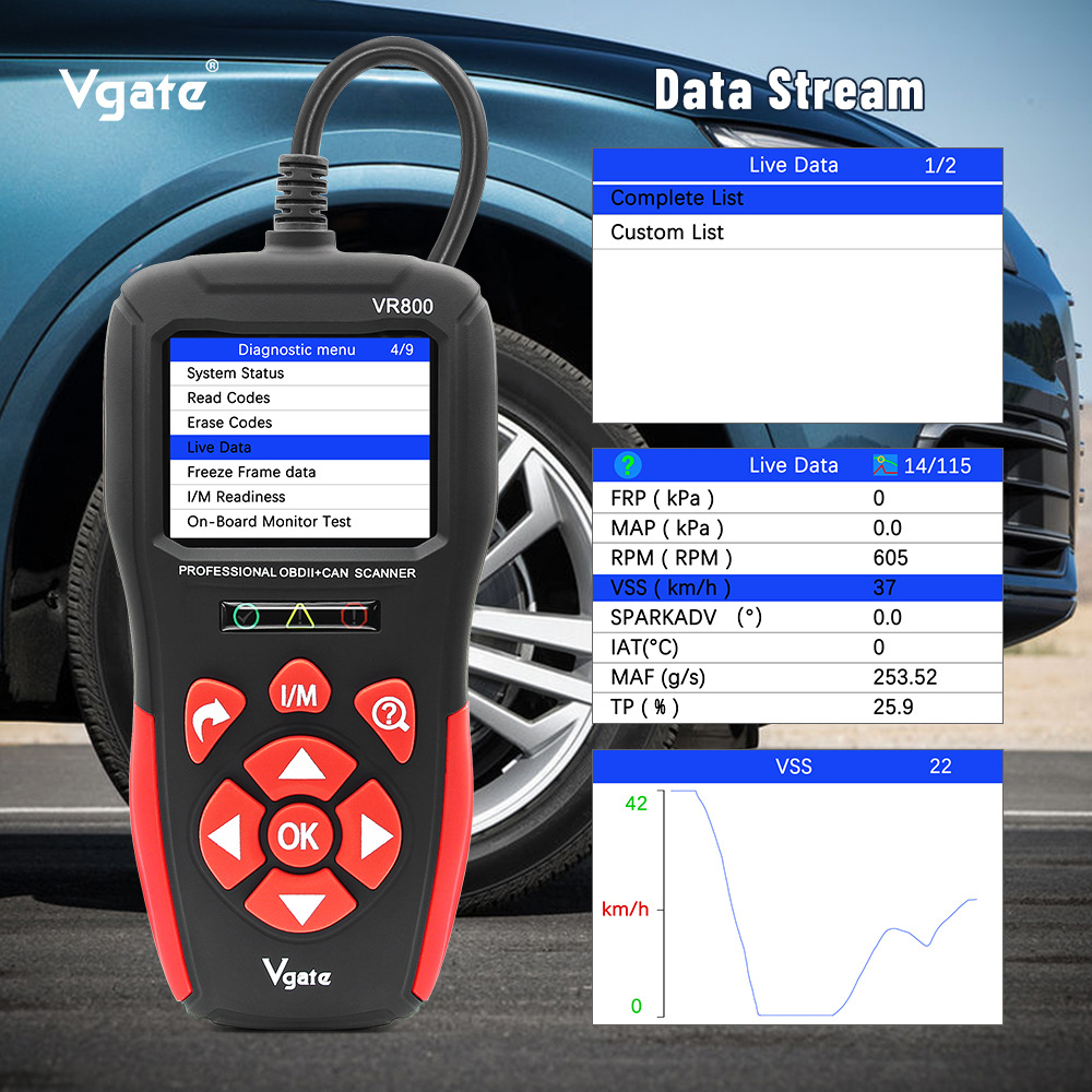 VR800 OBDII/CAN Diagnostic Tool, Automotive Battery Fault Diagnosis Tool, Automotive Battery Scanner