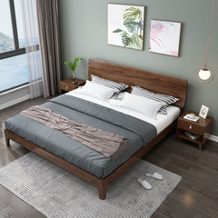 Nordic solid wood bed walnut bed master bedroom 1.8m1.5m double bed hotel bed and breakfast light luxury solid wood bed wedding bed