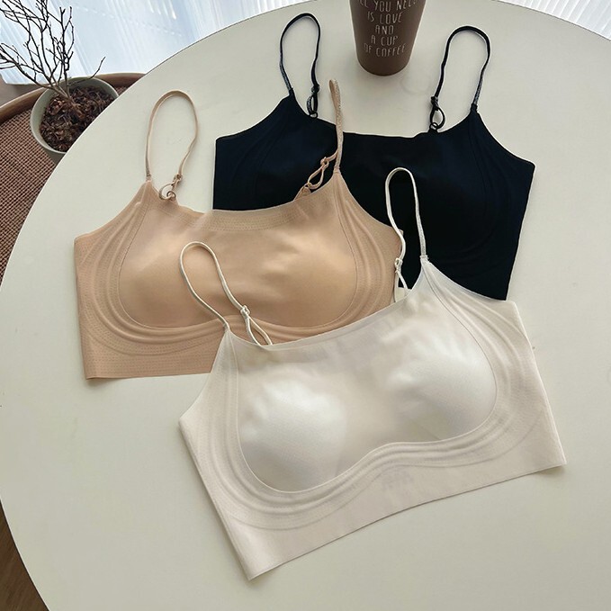 Summer Ice Skin Cool Seamless Suspender Bra for Girls with Big Breasts, Breathable Shell Cup, Thin Straps, Off-Shoulder and Beautiful Back for Girls