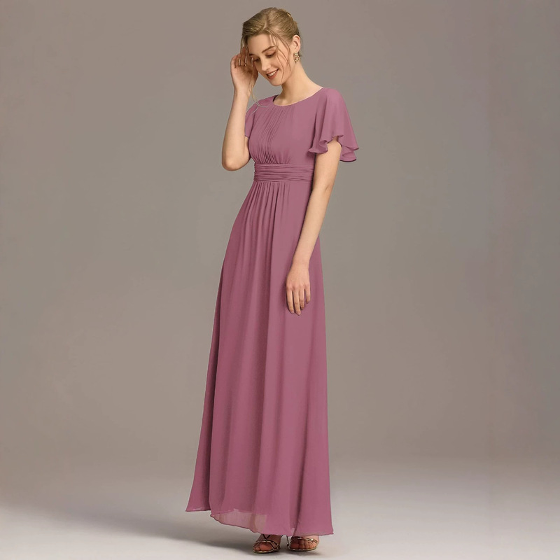 Amazon European and American women's round-neck short-sleeve wedding guest dress, elegant and graceful evening gown, chiffon bridesmaid dress Amazon European and American women's round-neck short-sleeve wedding guest dress, elegant and graceful evening gown, chiffon bridesmaid dress