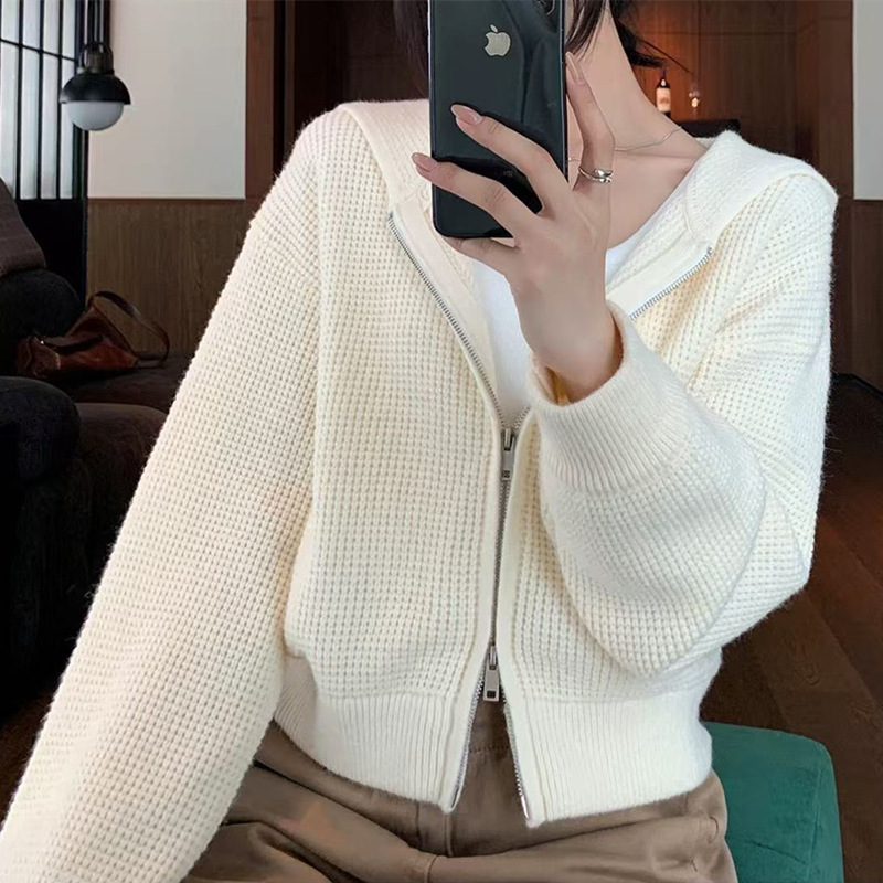 Double-zipper hooded knitted sweater jacket for women, new autumn and winter style, casual and versatile knitted cardigan top for women Double-zipper hooded knitted sweater jacket for women, new autumn and winter style, casual and versatile knitted cardigan top for women