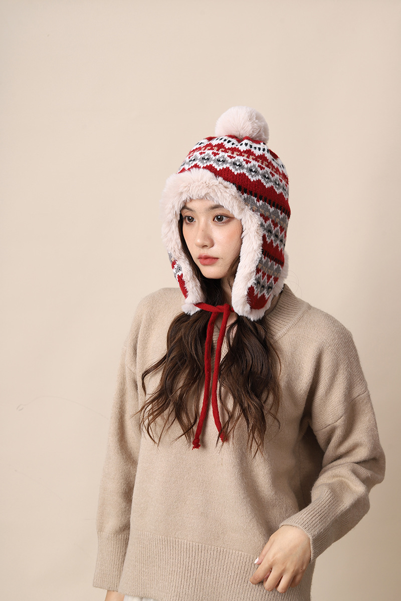 Knitted women in autumn winter, thickened warm, highlighting face and small ear protection, plush for cycling, cold_voghion.com