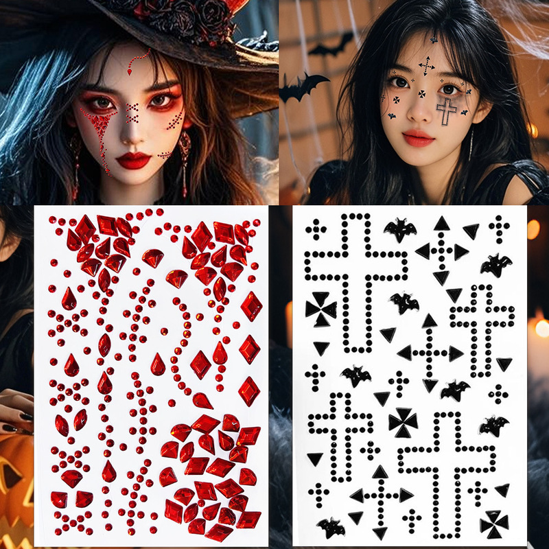 Christmas and Halloween Makeup, Cosplay Rhinestone Fake Scars, Concert Tattoo Face Stickers, Unique and Trendy Style Christmas and Halloween Makeup, Cosplay Rhinestone Fake Scars, Concert Tattoo Face Stickers, Unique and Trendy Style