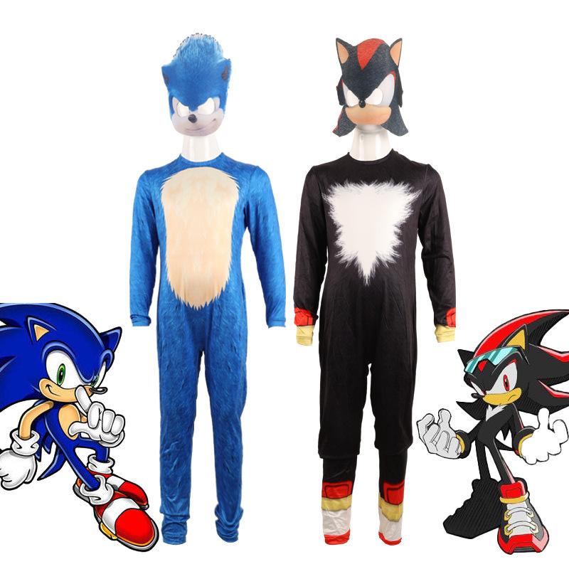 Spot Sonic Play Costume Supersonic Kid cos Costume Jumpsuit Blue Black Halloween cos Costume