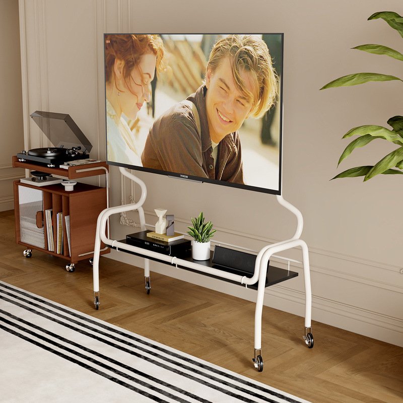 Soporte de piso de televisión de acero inoxidable móvil vertical con ruedas carro doméstico dormitorio sala de estar 40 - 85 pulgadas colgante