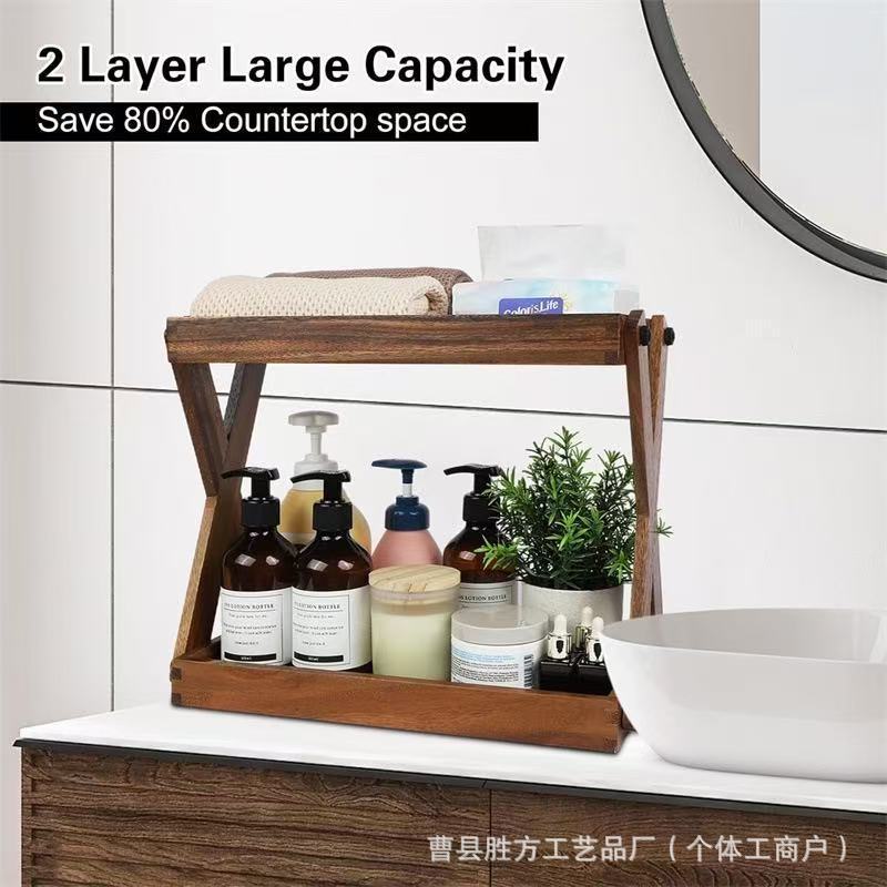 新しい木製収納ラックキッチンスパイス二層オーガナイザーレトロバスルームカウンタートップ収納ラック無垢材収納ラック|undefined