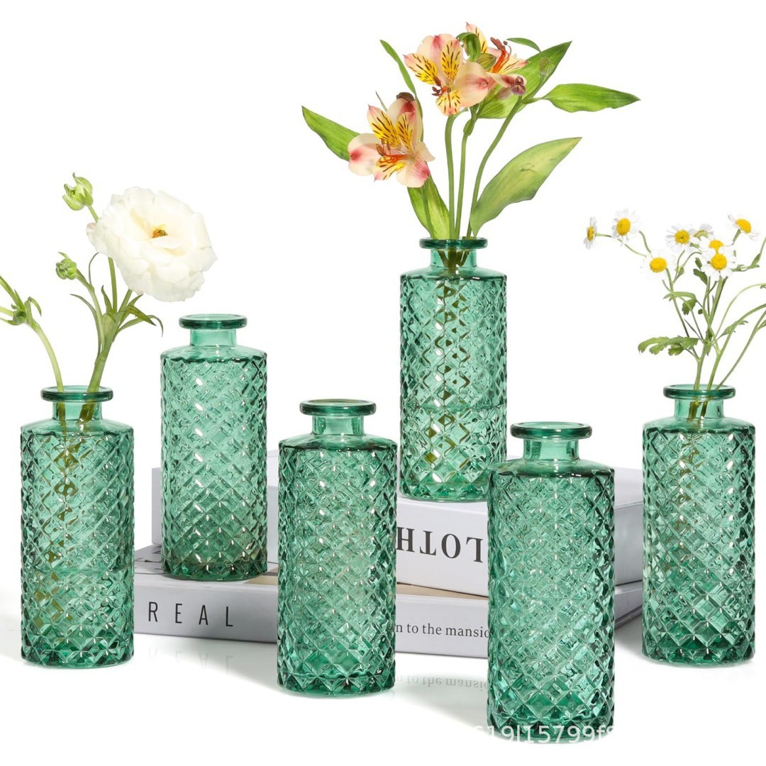 Relieve retro europeo azul y amarillo gradiente spray mini hidroponía jarrón aromático conjunto de jarrón de vidrio de flores secas