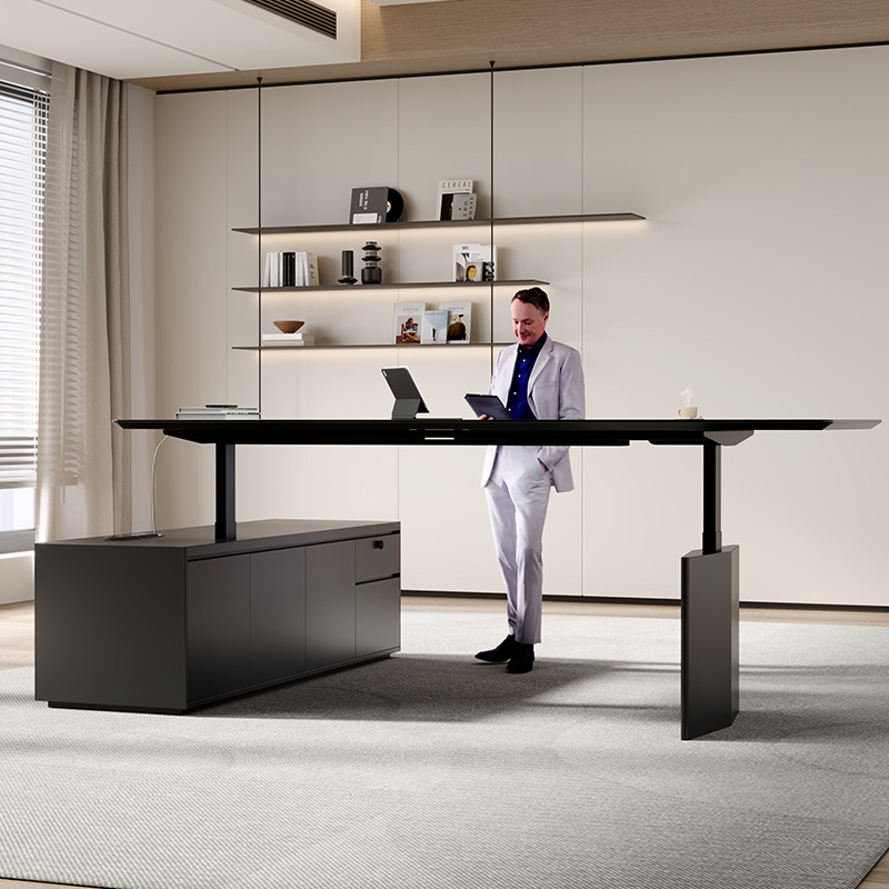 Office Desk and Chair Combination Boss Desk Office Desk Executive Desk Manager Desk President Smart Electric Lift Table