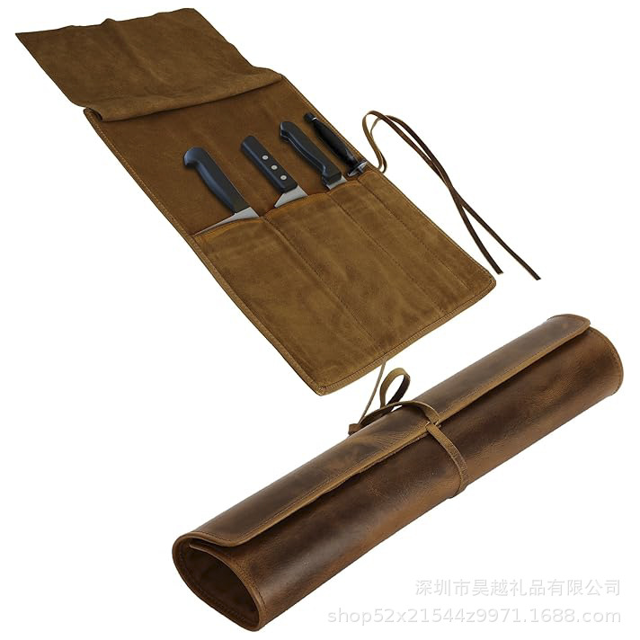 Leather Knife Roll Bag Professional Chef Knife Bag Durable Knife Sheath Storage Bag Cooking Tool Carrying Storage Portable