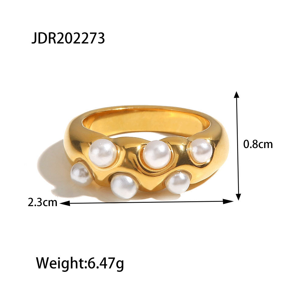 Fashion Geometric Titanium Steel Inlay Artificial Pearls Rings 1 Piece
