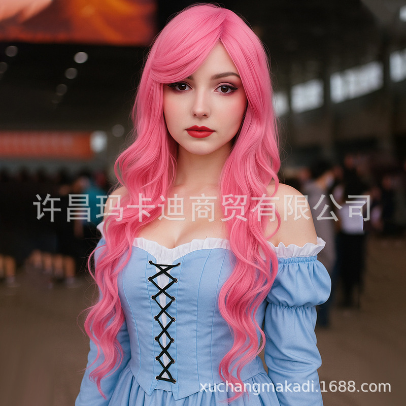 Cos Wig Pink Long Curly Hair Halloween Stage Performance Fairy Tale Princess Wig Factory Spot Wholesale Wig