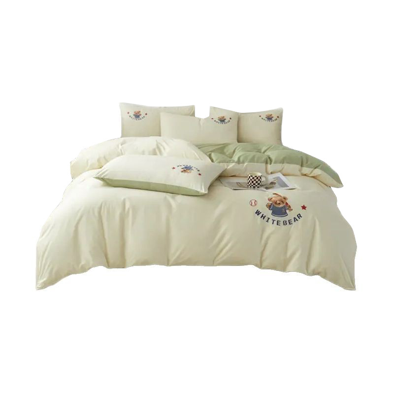 2025 nuevo estilo cama de algodón de cuatro piezas de algodón puro funda de edredón de dibujos animados sábana dormitorio juego de cama de tres piezas