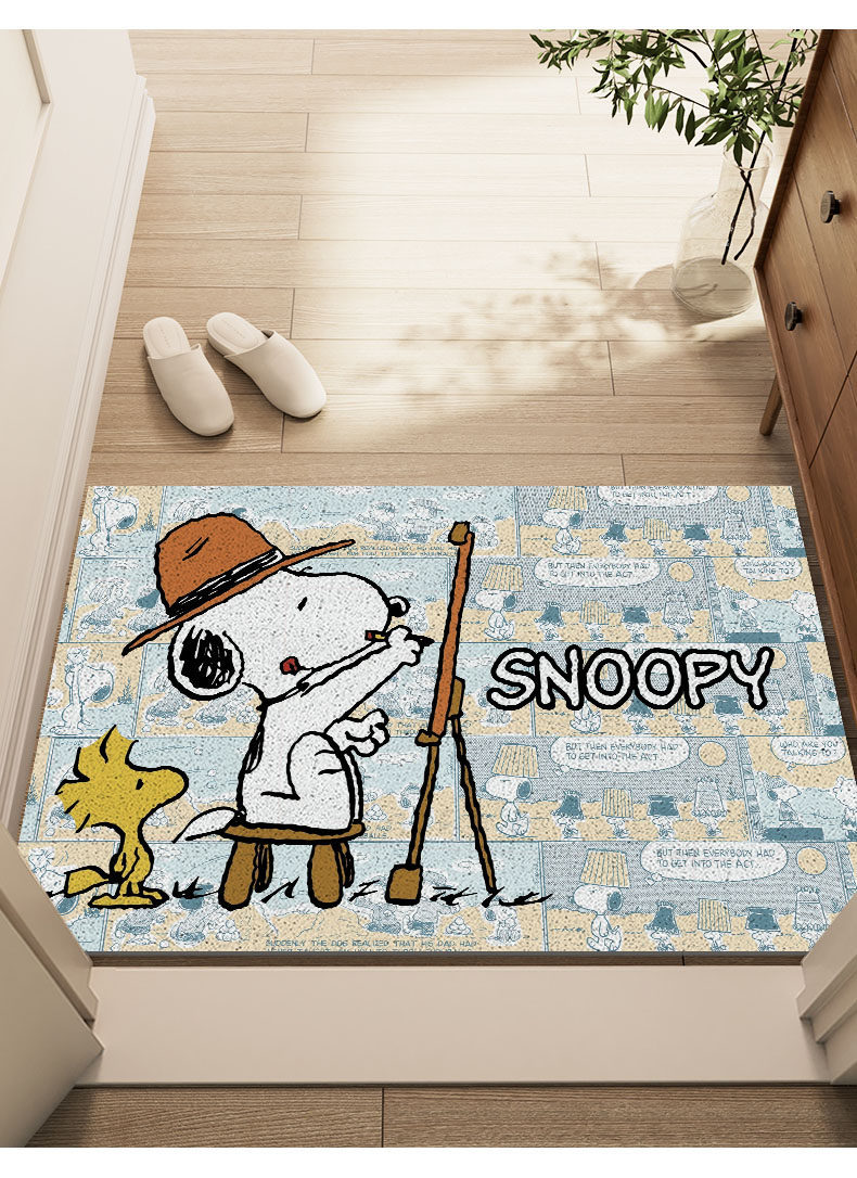 Cartoon Snoopy Silk Loop Floor Mat, Dust-Removing Easy-Care Doormat, Wear-Resistant Non-Slip Mat for Entrance and Doorway