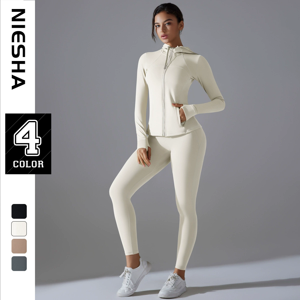 Новый солнцезащитный крем куртка на молнии с капюшоном одежда для йоги высокой интенсивности спортивная одежда пилатес спортивный набор с длинными рукавами