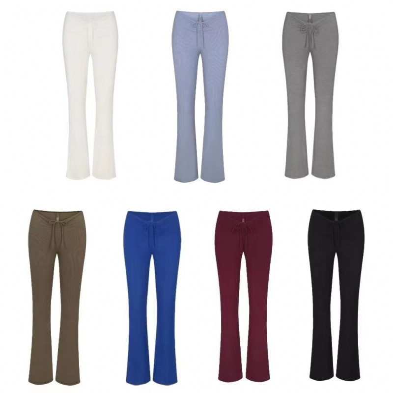 Skims Kardashian Style Drawstring Pleated Smog Blue Casual Pants for Women, Slim Fit, Slightly Flared Women's Casual Pants