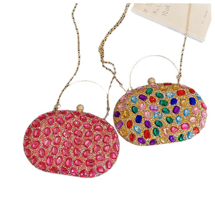 Nueva bolsa de cena de lujo ligera con diamantes, bolsa de moda para banquetes de bodas, bolsa de acrílico con diamantes completos