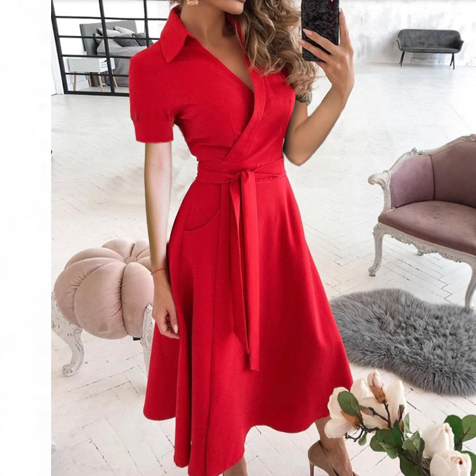 Spring And Summer Fashion V-Neck Print Bodycon Short Sleeve Dress Women's European And American Style_voghion.com