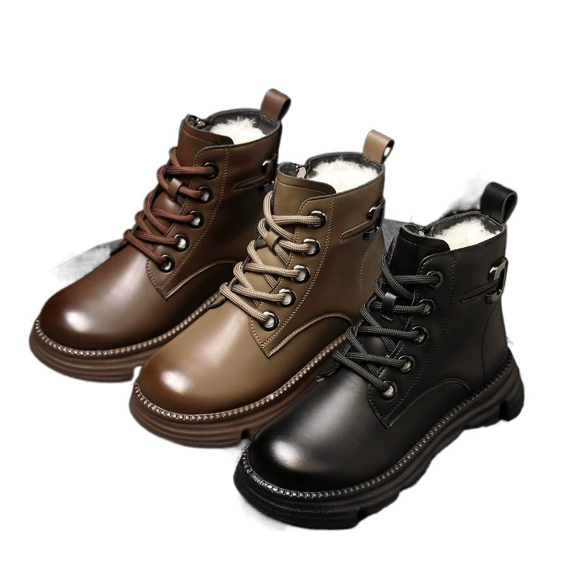 Ankle boots (Martens) platform, shearling‑lined, warm, brown/black, sizes 35–40