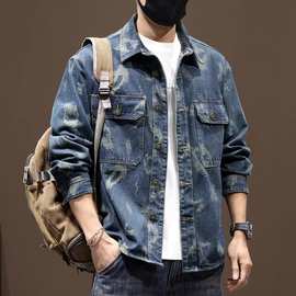 欧美轻奢复古提花牛仔衬衫男款2025春秋新款痞帅休闲工装牛仔外套