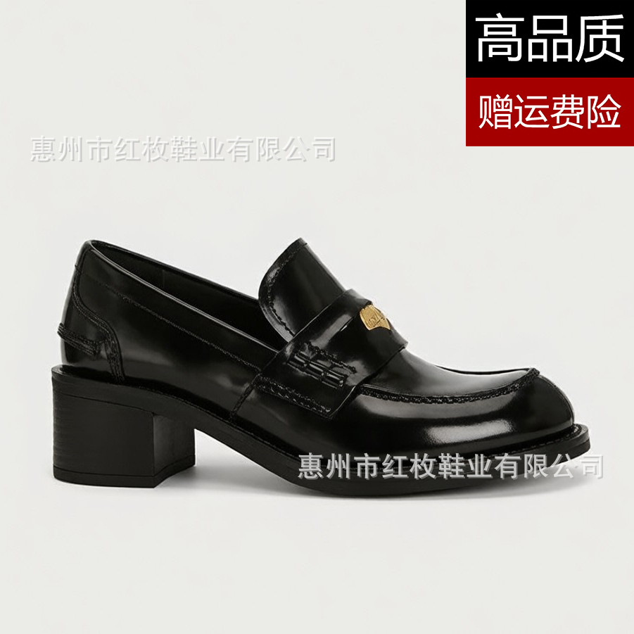 高品质明星同款2026新款金币粗跟懒人乐福单鞋女英伦风复古小皮鞋