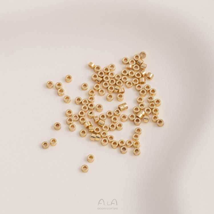 Copper Material 100 Pieces 1.6*0.8 Less Than 1mm Copper 14K Gold Plated Solid Color Polished DIY Jewelry Accessories Beads