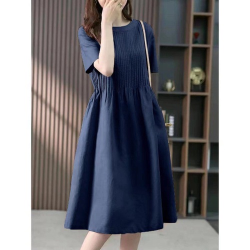 Cotton and Linen Women's Medium-Length Dress for 2025 Spring, Korean Version, Loose and Slimming, French Design Style Casual Skirt