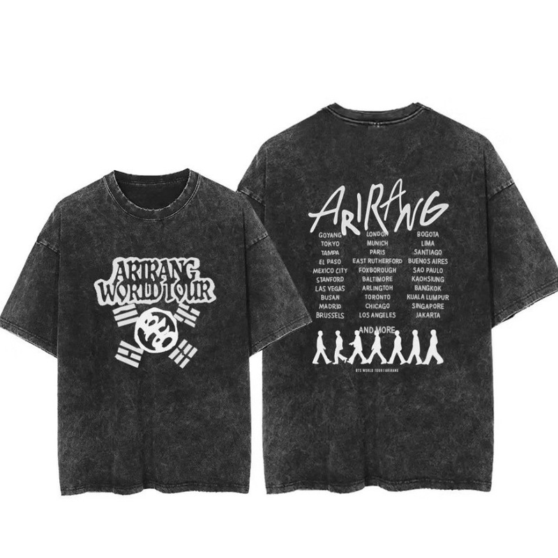 WORLD TOUR ARIRANG Vintage Washed Short Sleeve T-Shirt, Bangtan Boys Concert Merchandise for Fans