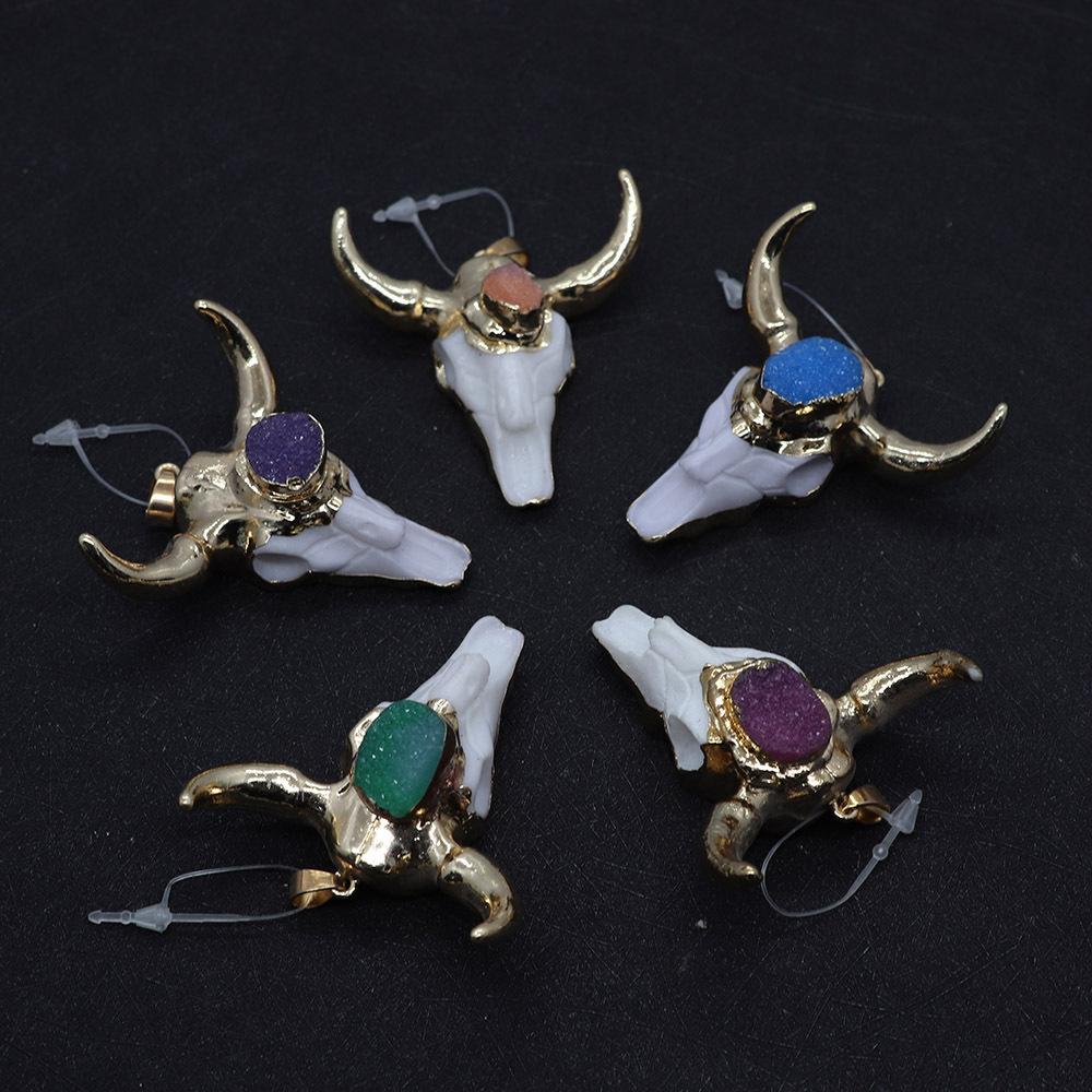 22g Weight Pendant Jewelry Making Type Electroplated Color Treatment 1 Piece Natural Stone Natural Stone Tree Cattle Cow Head Shape Pendant DIY Jewelry Accessories