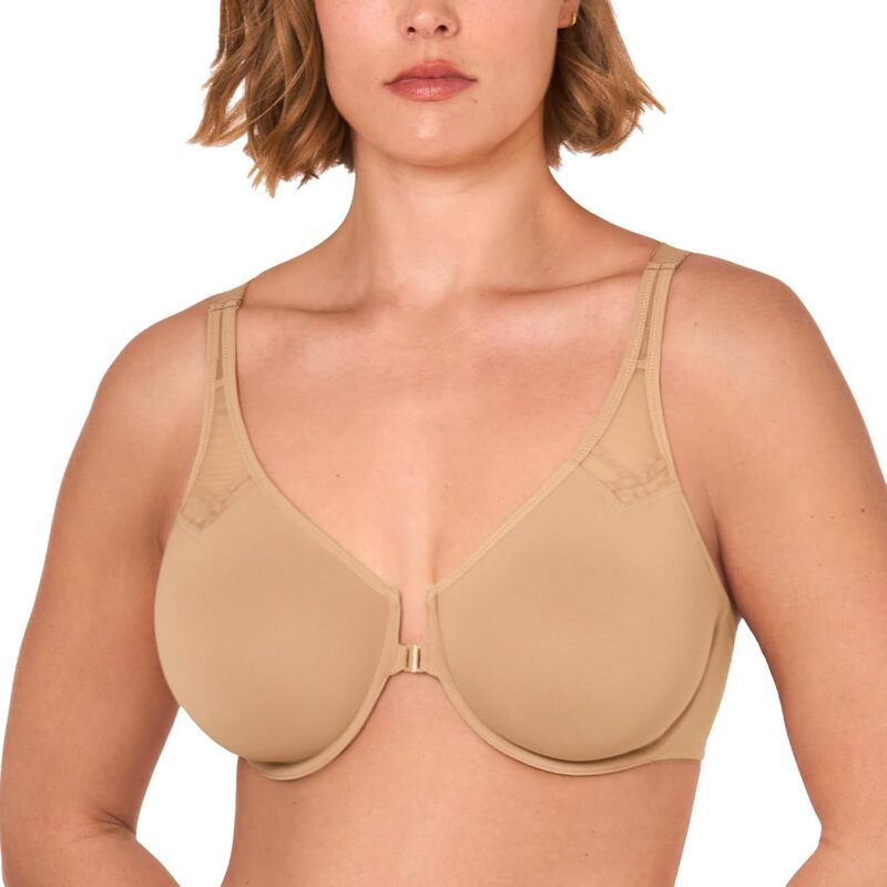 Delimira Women's Front Closure Racerback Bra Plus Size Full Coverage Support Underwire Low-Cut Unlined Bra