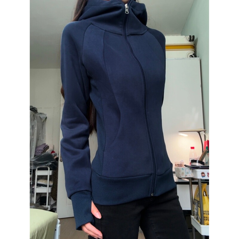 Navy blue slim-fit hoodie jacket for women, new spring and autumn style, with a tailored shoulder and waist, short length, zip-up, tight-fitting, hooded, long-sleeved top Navy blue slim-fit hoodie jacket for women, new spring and autumn style, with a tailored shoulder and waist, short length, zip-up, tight-fitting, hooded, long-sleeved top