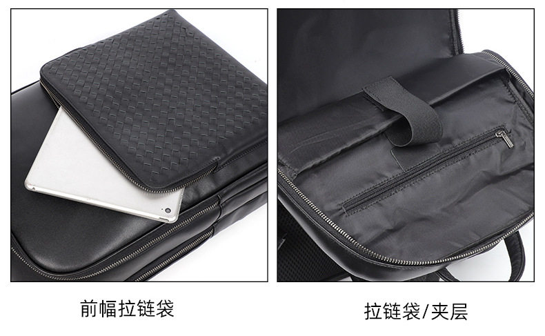 Ba lô nam da thật dệt tay thủ công, ba lô du lịch công sở dung tích lớn, ngăn máy tính 15,6 inch — Màu đen chi tiết 12