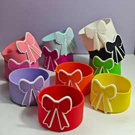 跨境新品硅胶杯套约7.5CM蝴蝶结装饰Stanley杯配件保护套杯垫杯托