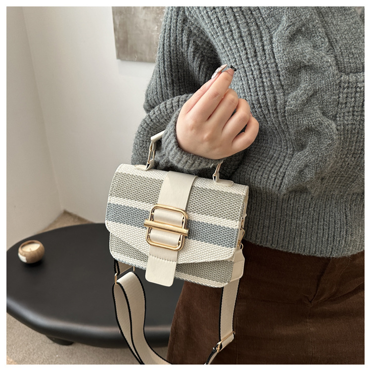 337g Weight Polyester Lining Material Sewing Thread Fashion Element Magnetic Buckle, Flip Cover Closure Type Top Handle, Sling Strap Strap Type Crossbody Bag Bags Type Casual, Daily, Shopping Occasion Pu Leather Material Stripe Pattern All Seasons Season Women's Gender Classic Style Style Square Shape Women's Pu Leather Stripe Classic Style Sewing Thread Square Magnetic Buckle Flip Cover Crossbody Bag 3